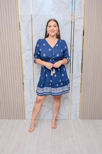 Navy Printed Fit & Flare Dress