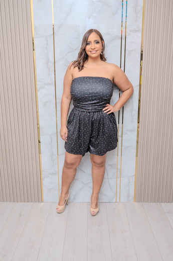 Black Flower Print Romper