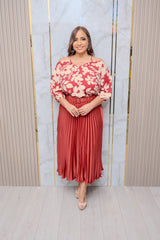 Rust Pleated Skirt with Belt
