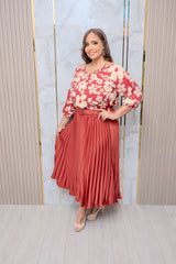 Rust Pleated Skirt with Belt