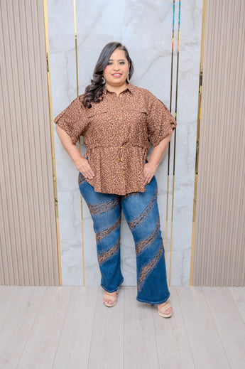 Mocha Mix Blouse with Cinched Waist