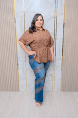Mocha Mix Blouse with Cinched Waist