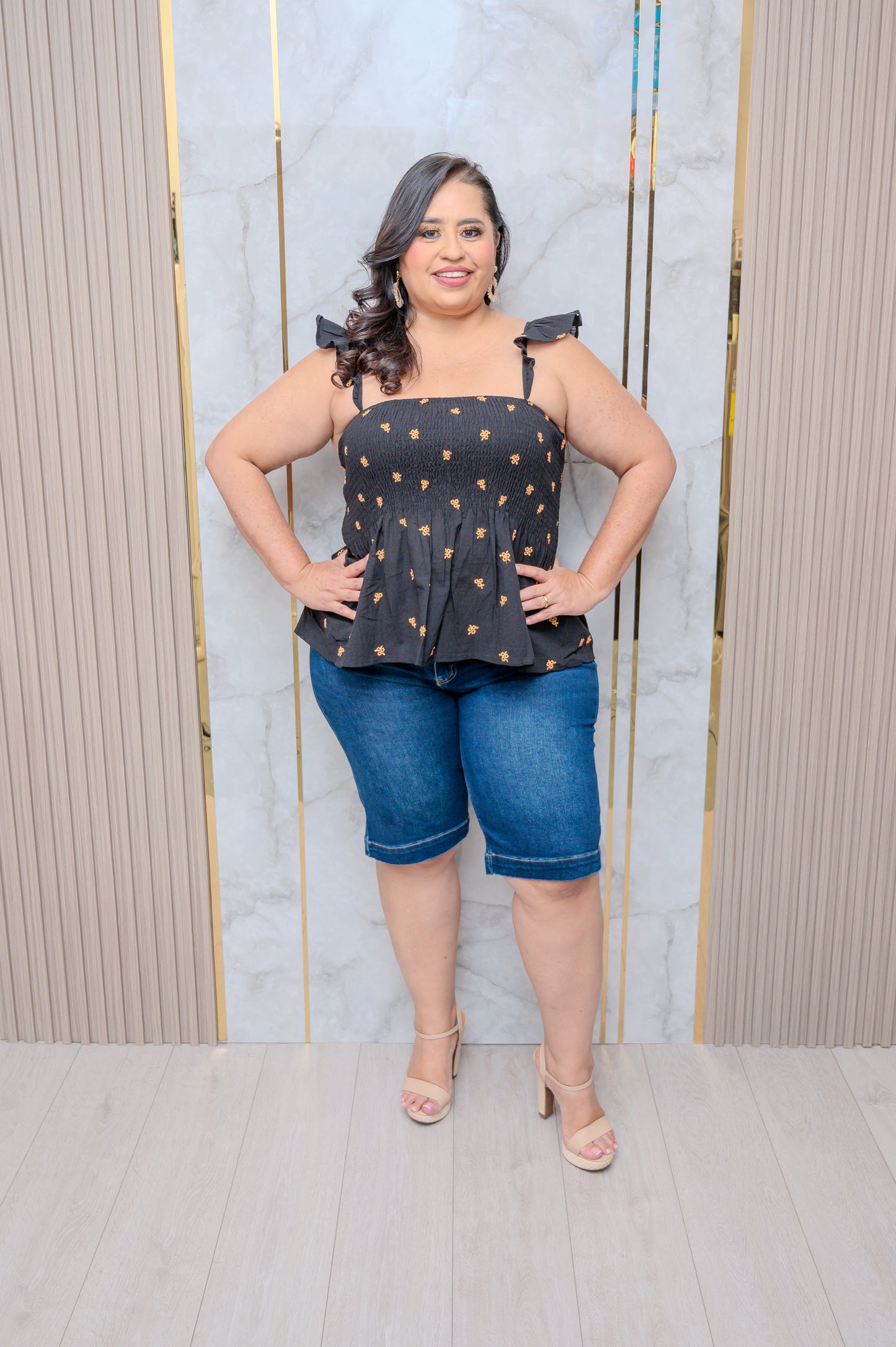 Wide Leg Denim Capri