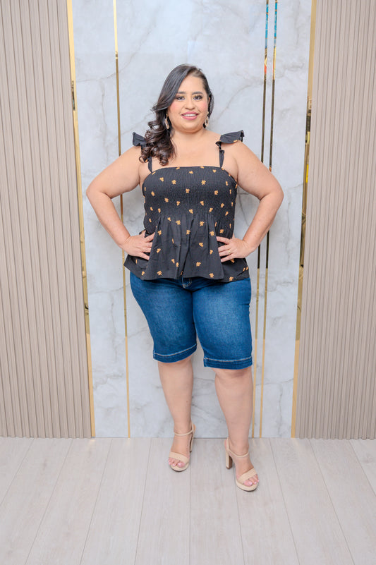 Wide Leg Denim Capri