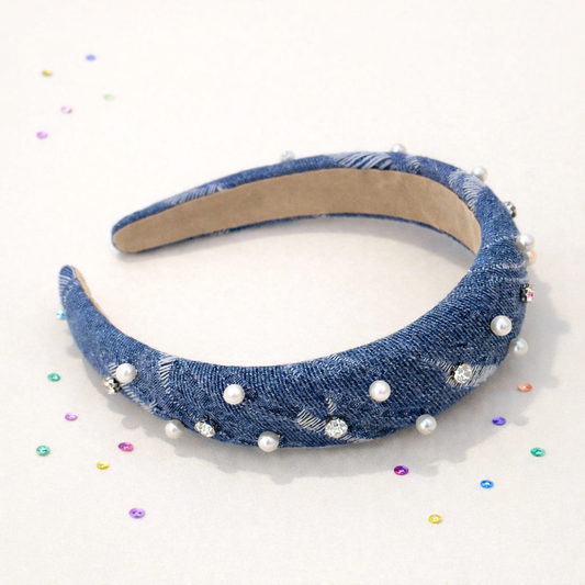 Medium Wash Denim Pearl Headband