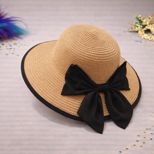 Black Bow Straw Hat