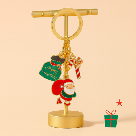 Merry Christmas Green Santa Keychain