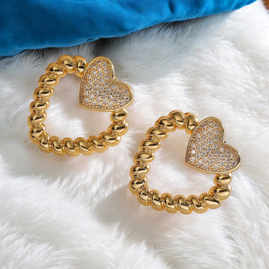 Rhinestone Heart Braided Earring