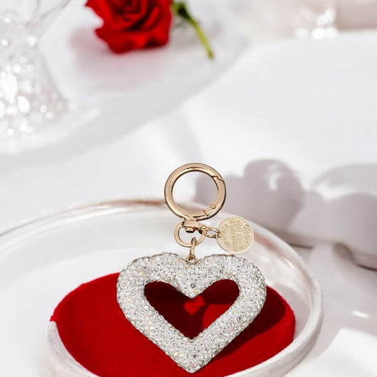 White Rhinestone Heart Keychain