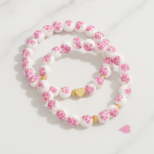 Pink Porcelain Bracelet Set