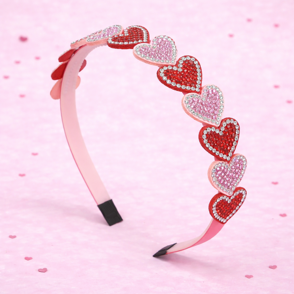 Pink/Red Sparkling Heart Slim Headband