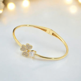 Rhinestone Four Leaf Clover Dainty Bangle