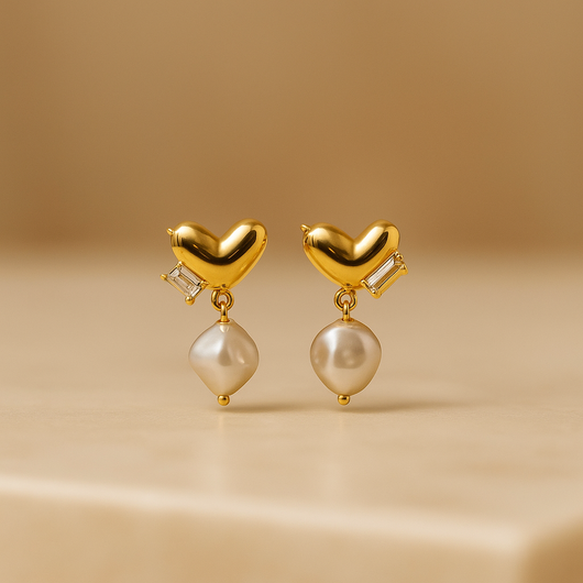 Delicate Heart with Pearl Drop Earring