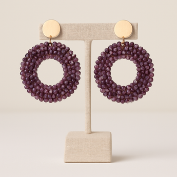 Purple Natural Beads Drop Earring