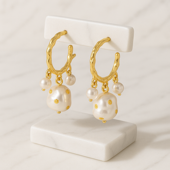 Gold Pearl Baroque Drop Earring
