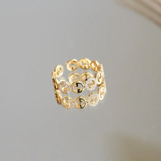 Geometric Rhinestone Adjustable Ring