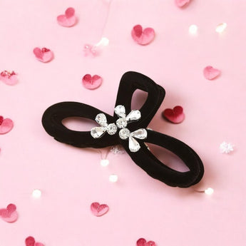 Black Bunny Rhinestone Bow Hair Claw