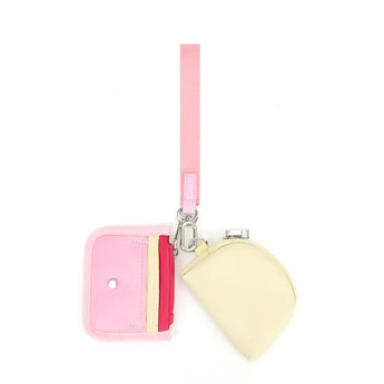 Pink Color Block Dual Pouch Wristlet