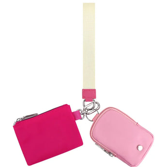 Pink Color Block Dual Pouch Wristlet