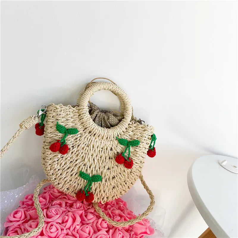 Cherry Crochet Straw Handbag