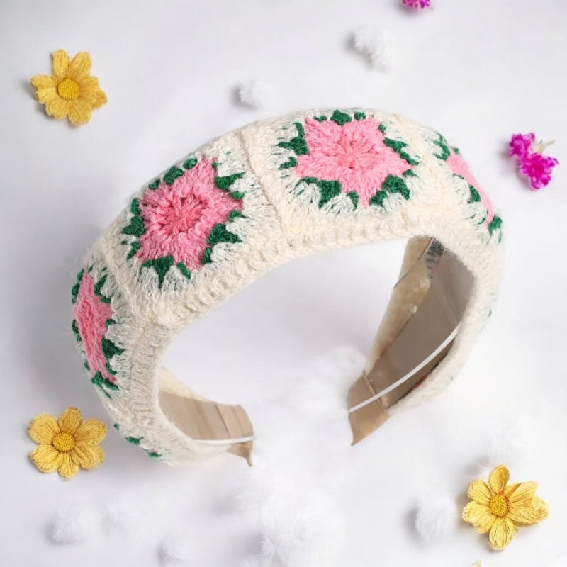 Pink Crochet Flower Headband