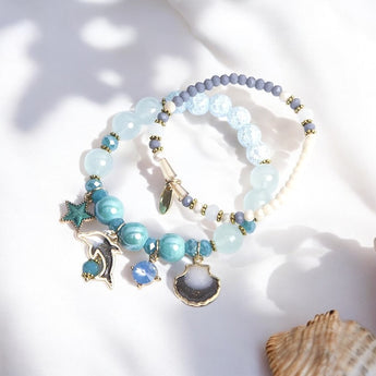 Blue Natural Stones Beads Bracelet with Dolphin