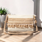 Thread Straw Zipper Hand Bag