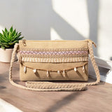 Thread Straw Zipper Hand Bag