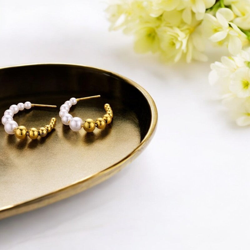 Gold and Pearl Beads Hoop Earring