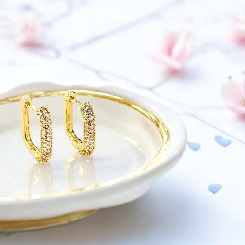 Rhinestone Rectangle Hoop Earring