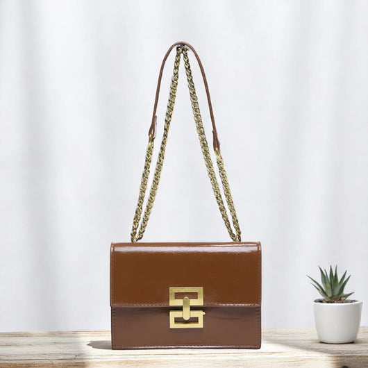 Brown Trendy Lock Clasp Shoulder Bag