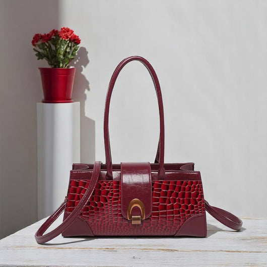 Wine Crocodile Square Crossbody Bag