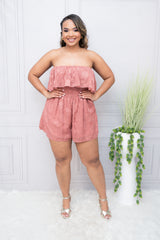 Pink Off Shoulder Ruched Fit Romper