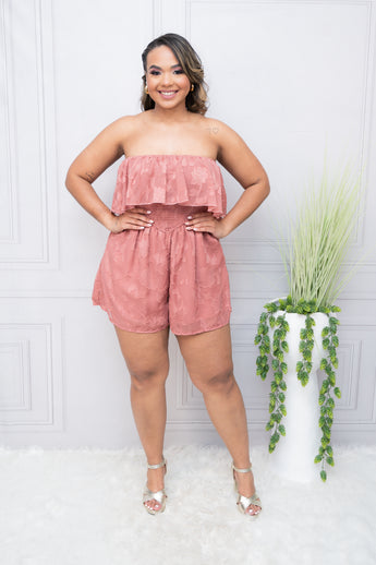 Pink Off Shoulder Ruched Fit Romper