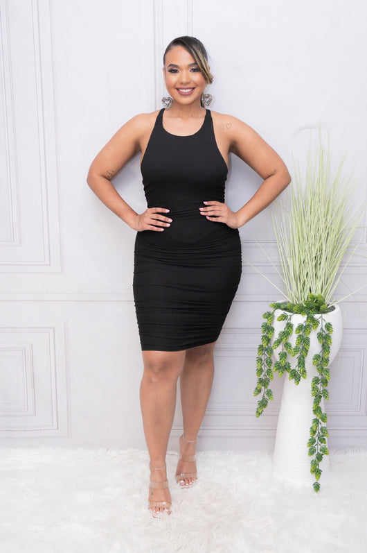 Black Ribbed High Neck Ruched Bodycon Dress Melz Fashion Black Ribbed High Neck Ruched Bodycon Dress Melz Fashion