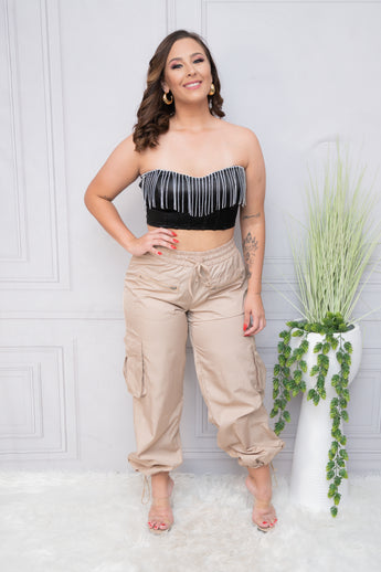 Black Tube Corset with Rhinestone Fringe