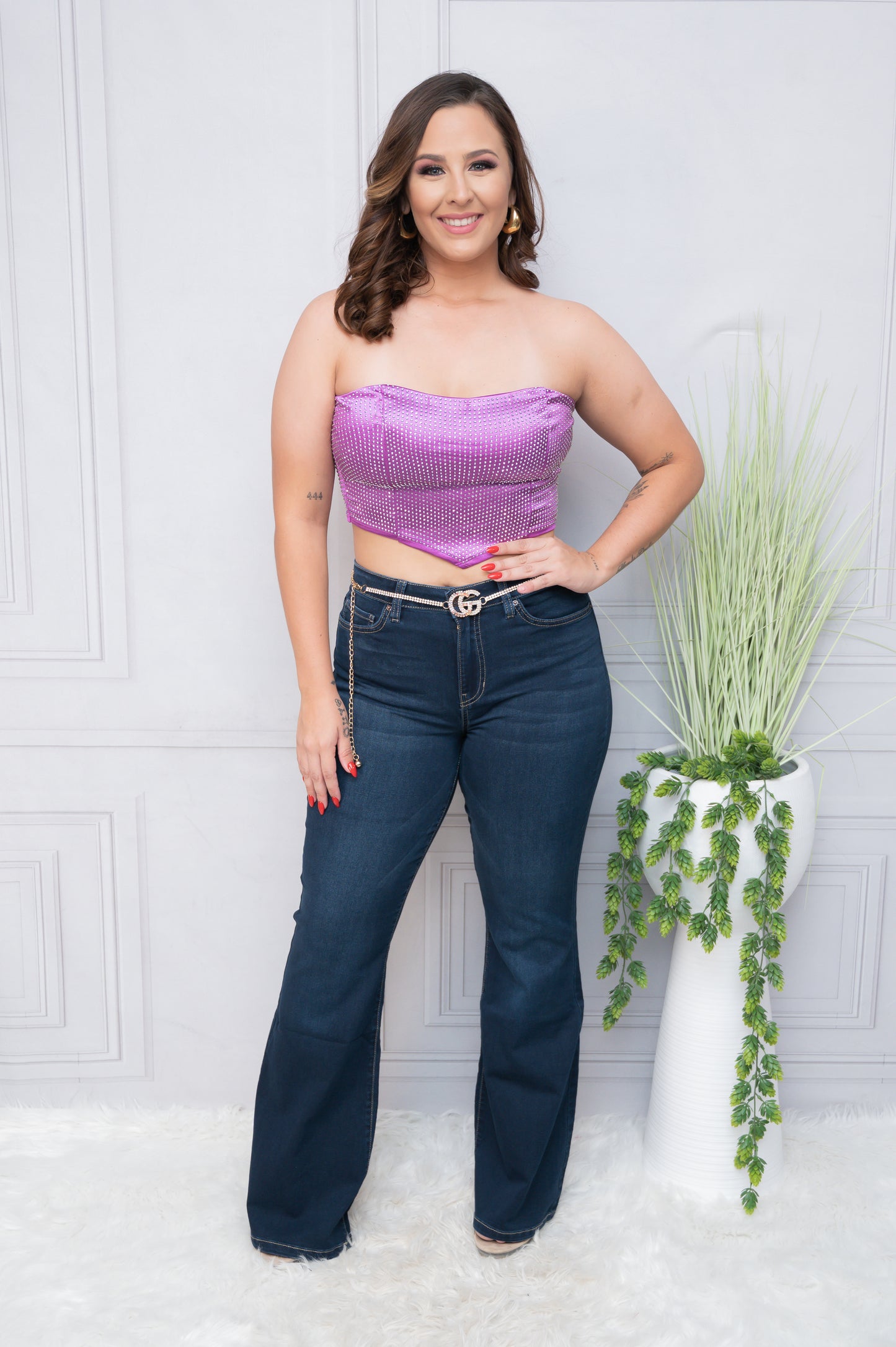 Purple Studs Tube Crop Top