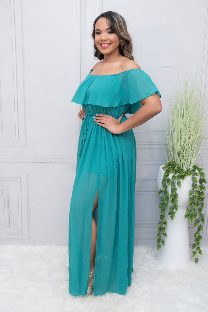 Emerald Green Chiffon Off Shoulder Maxi Dress – Melz Fashion Online
