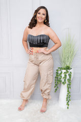 Black Tube Corset with Rhinestone Fringe