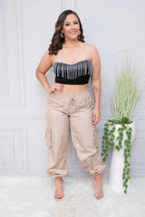 Black Tube Corset with Rhinestone Fringe