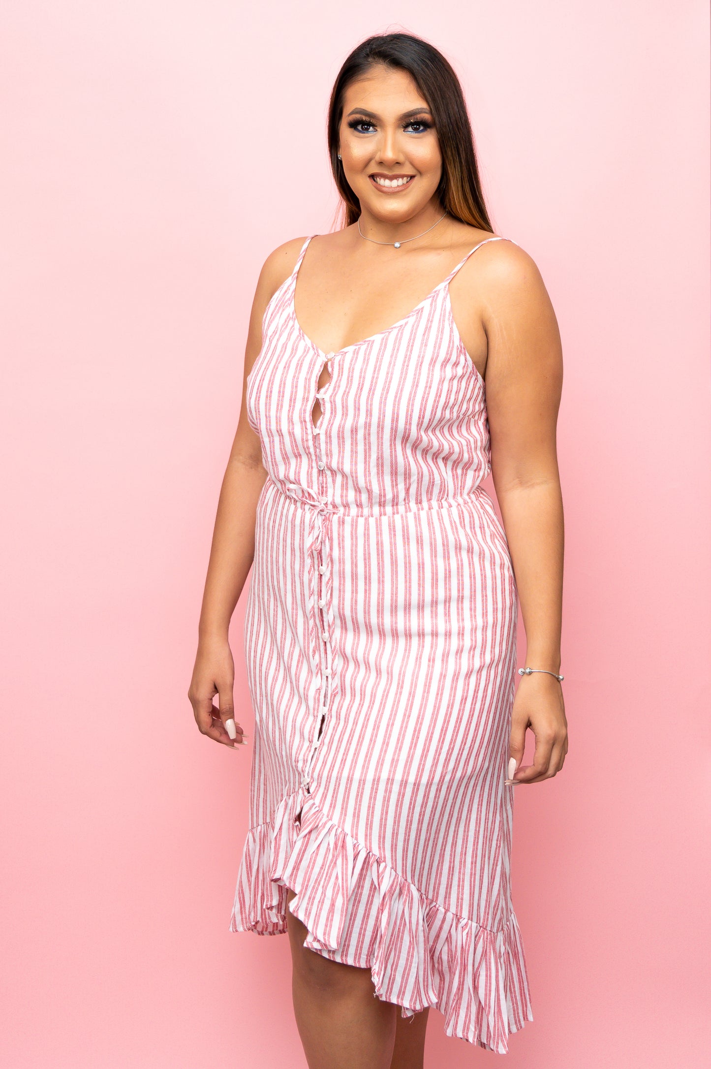 Red Striped Hi Low Dress