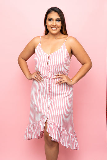 Red Striped Hi Low Dress
