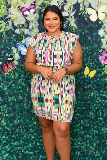 Green Striped Belted Dress