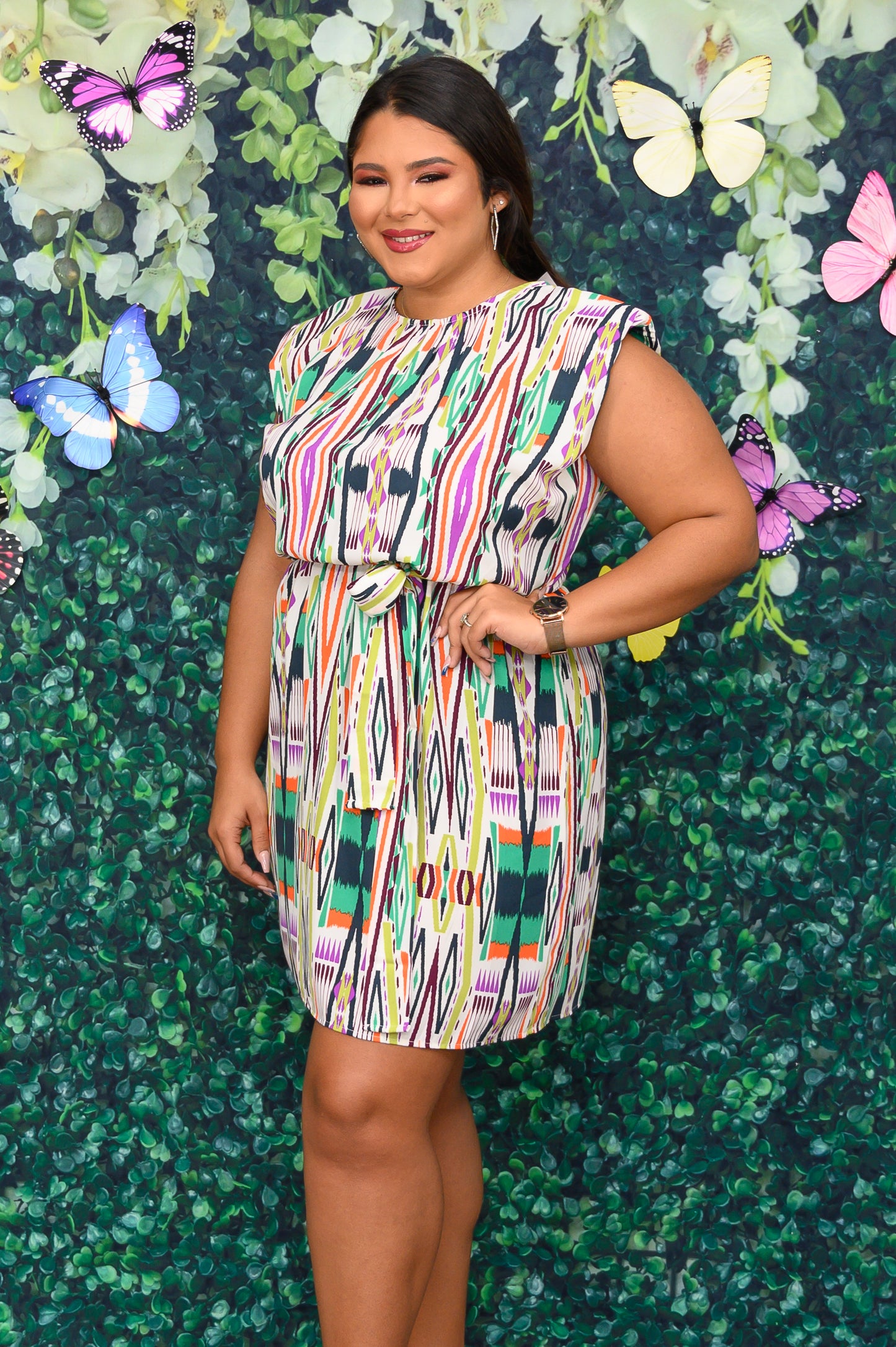 Green Striped Belted Dress