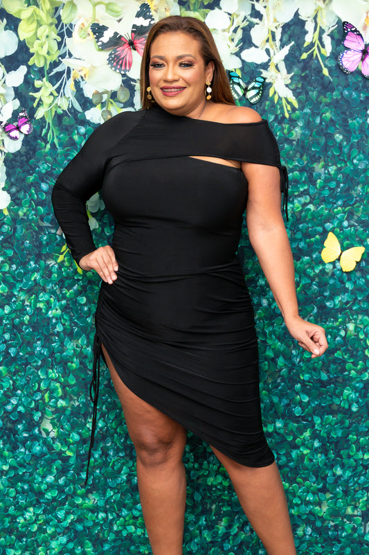 Black Off Shoulder Tie Dress