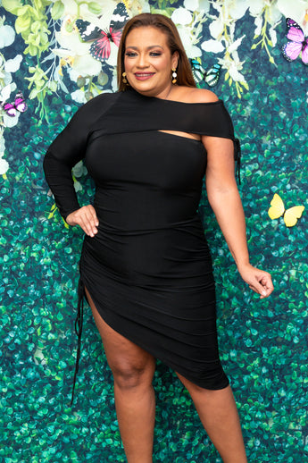 Black Off Shoulder Tie Dress