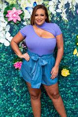 Denim Paperbag Front Tie Shorts