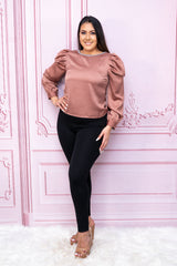 Rosewood Puffed Long Sleeve w. Back Rhinestone Blouse