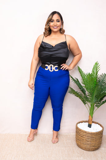 Royal Blue Front Tie Paperbag Pants