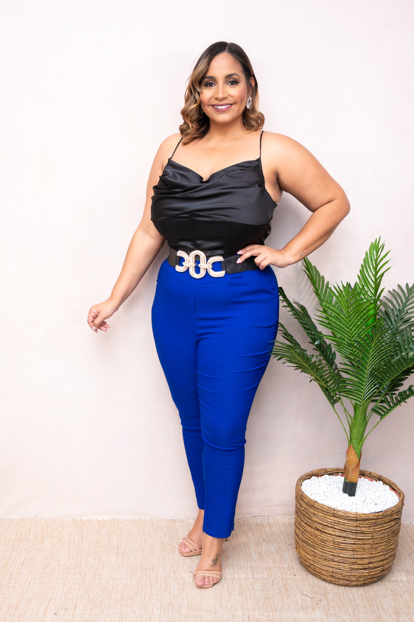 Royal Blue Front Tie Paperbag Pants
